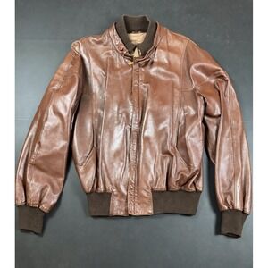 Vintage Bally Switzerland Leather Bomber Jacket Men's IT 44 Brown Made Italy